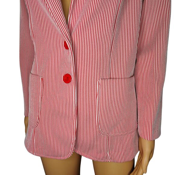 1960s Red White Striped Polyester Single Breasted blazer Size 12 Women's Vintage - Picture 3 of 9